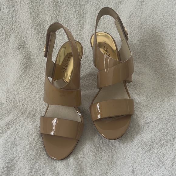MICHAEL Michael Kors Nude Open Toe Sandals - Joselle Logo High-Heel - Picture 3 of 9